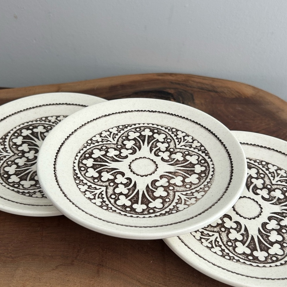 Vintage Ironstone Side Plates: 70s Brown Cream Floral Set of 3